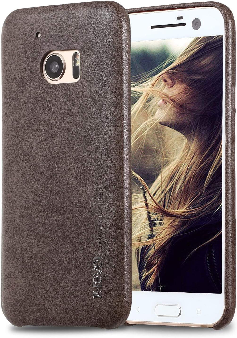HTC 10 Case,X-Level [Vintage series] Leather Back Cover [Flexibley Fit] for HTC One M10 (Coffee)