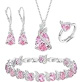BriLove Jewelry Set for Bride, Sparkling Water Drop Cubic Zirconia Crystal Pendant Necklace Leverback Earrings Tennis Bracelet Adjustable Ring Gift for Wedding/Birthday/Mother's Day/Christmas