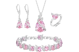 BriLove Jewelry Set for Bride, Sparkling Water Drop Cubic Zirconia Crystal Pendant Necklace Leverback Earrings Tennis Bracelet Adjustable Ring Gift for Wedding/Birthday/Mother's Day/Christmas