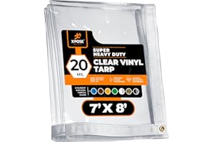 7' x 8' Clear Vinyl Tarp - Super Heavy Duty 20 Mil Transparent Waterproof PVC Tarpaulin with Brass Grommets - for Patio Enclosure, Camping, Outdoor Tent Cover, Porch Canopy - by Xpose Safety