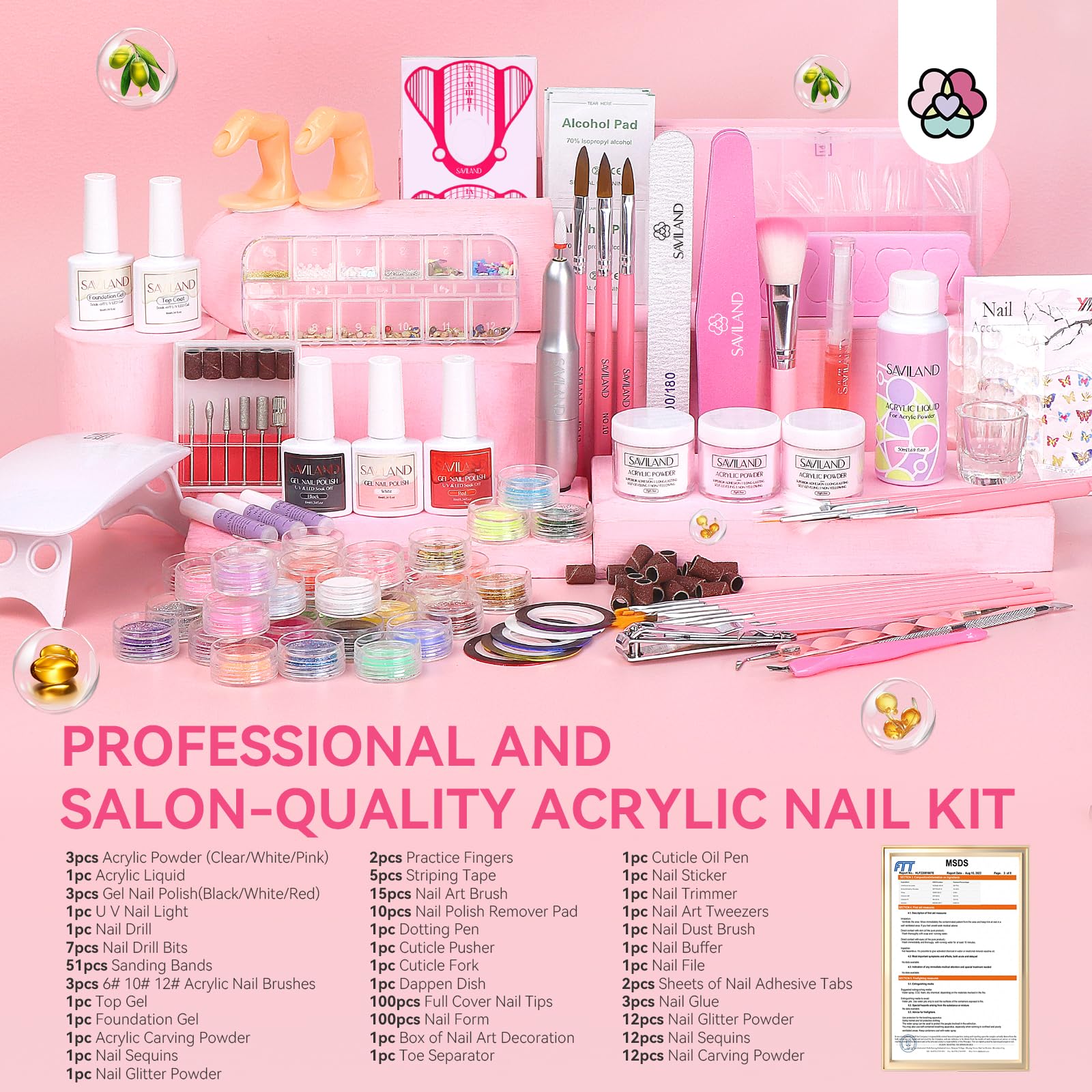 SAVILAND Acrylic Nail Kit with Drill: Professional Nail Kit Acrylic Set for Beginners with Everything Gel Polish U V Light Decorations for Home Salon Gift Set - Image 2