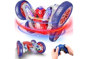 OVV Spider RC Stunt Car - 360° Rotating 4WD Remote Control Toy with Lights & Spray, 2.4Ghz Rechargeable Off-Road for Kids Age 4-12, Indoor/Outdoor Car for Boys Girls Birthday Xmas Gifts (Spider)