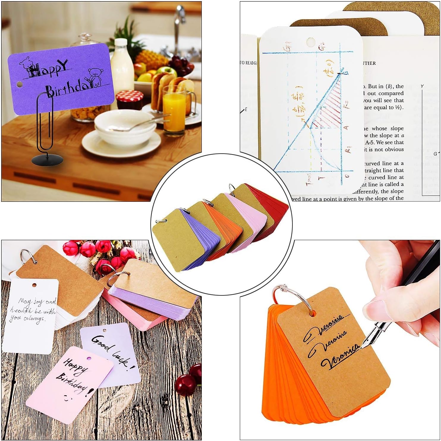 Flashcards,Study Cards Coloured 5 Pack Kraft Paper Memo Scratch Note Pads Index Cards with Binder for Revising Vocabulary Planning Talks DIY White 9 * 5.5CM - Image 3