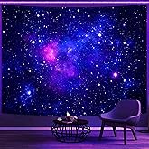 Faxdong Blacklight Galaxy Universe Space Tapestry, UV Reactive Starry Night Sky Mysterious Nebula Stars Ceiling tapestries for Bedroom Backdrop Wall Decor 36×48 inch