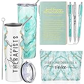 6 Pcs Speech Language Pathologist Gifts Set Speech Therapist Gift Slp Must Haves Notebook Tumbler Makeup Bag Ballpoint Pen Essentials for Women Graduation Retirement Birthday Therapy Gifts(Green)