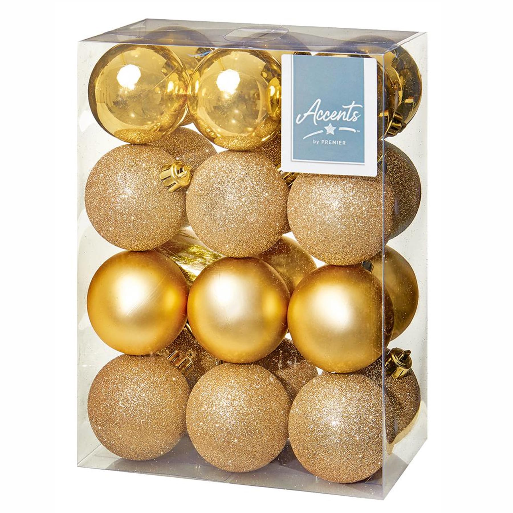 Shatterproof Christmas Baubles 24 Pack 60mm Premier Christmas Tree Decoration, matt, shinny and glitter baubles (Gold 5382) — image 1