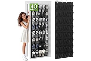 Unjumbly Over the Door Shoe Organizer with 40 Large Breathable Mesh Pockets, Space Saving Shoe Holder, Hanging Shoe Rack for Entryway Bedroom Closet Storage (Black, 40 Pockets)