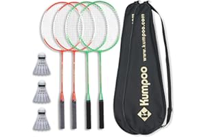 KUMPOO Badminton Rackets Set of 4 - Lightweight Badminton Racquet for Backyards, Gym, and Home - Includes 3 Nylon Shuttlecocks - Perfect Family Fun and Beginner Badminton Set