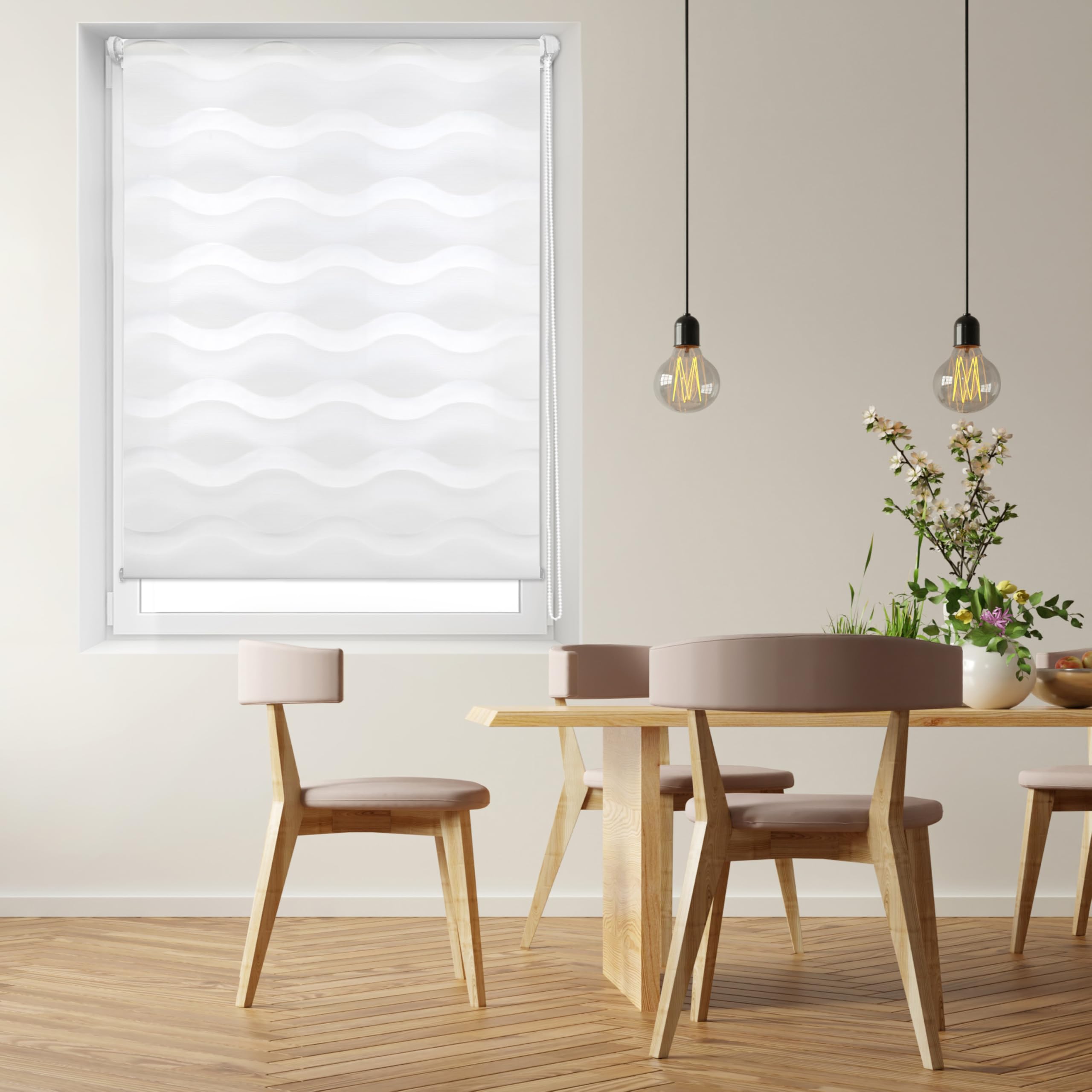 Blindecor Moon Double Layer Roller Blind for Night and Day, White, 47 x 150 cm (width x length), Fabric Size 44 x 145 cm (width x length)