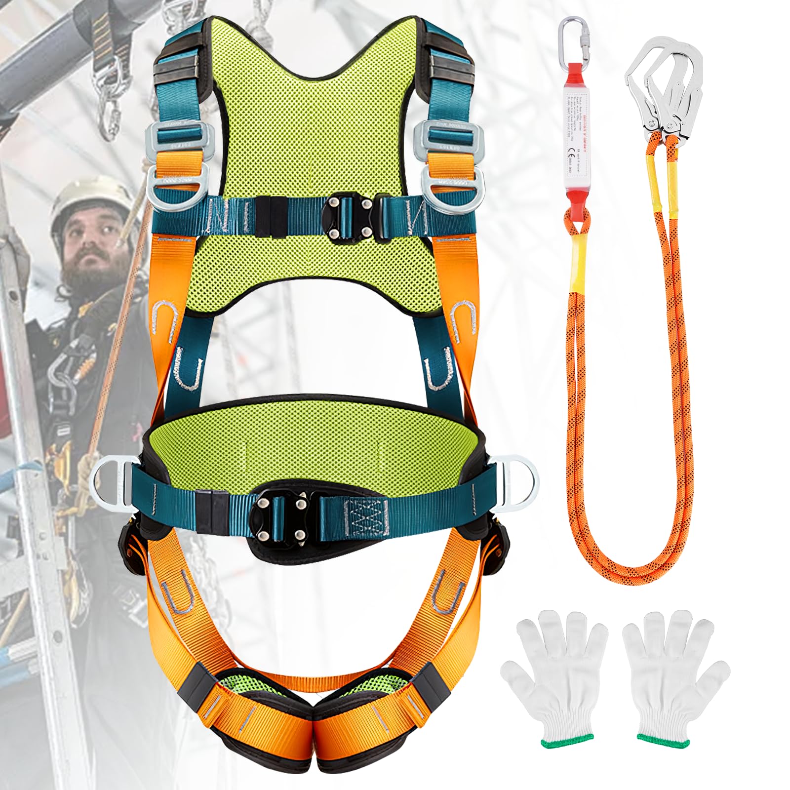 YJINGRUI Fall Arrest Harness, Fall Arrest Restraint Harness ≤150kg, Full Body Height Safety with Back/Shoulder/Lumbar/Leg Pads and Buffer Packet for Aerial Work, Climbing at Height