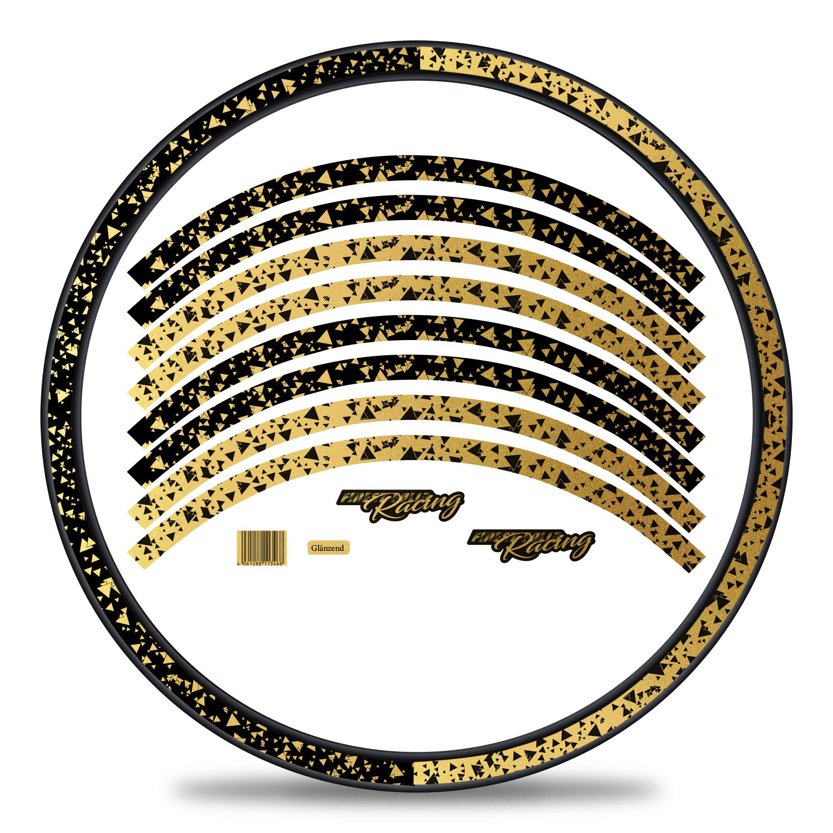 Set of 16 Wheel Rim Stickers for Bicycle Rims in 2 Face Design Complete Set for 27 Inch 29 Inch for Road Bike Mountain Bike MTB Balance Bike RX030 (Gold Metallic, Gloss)