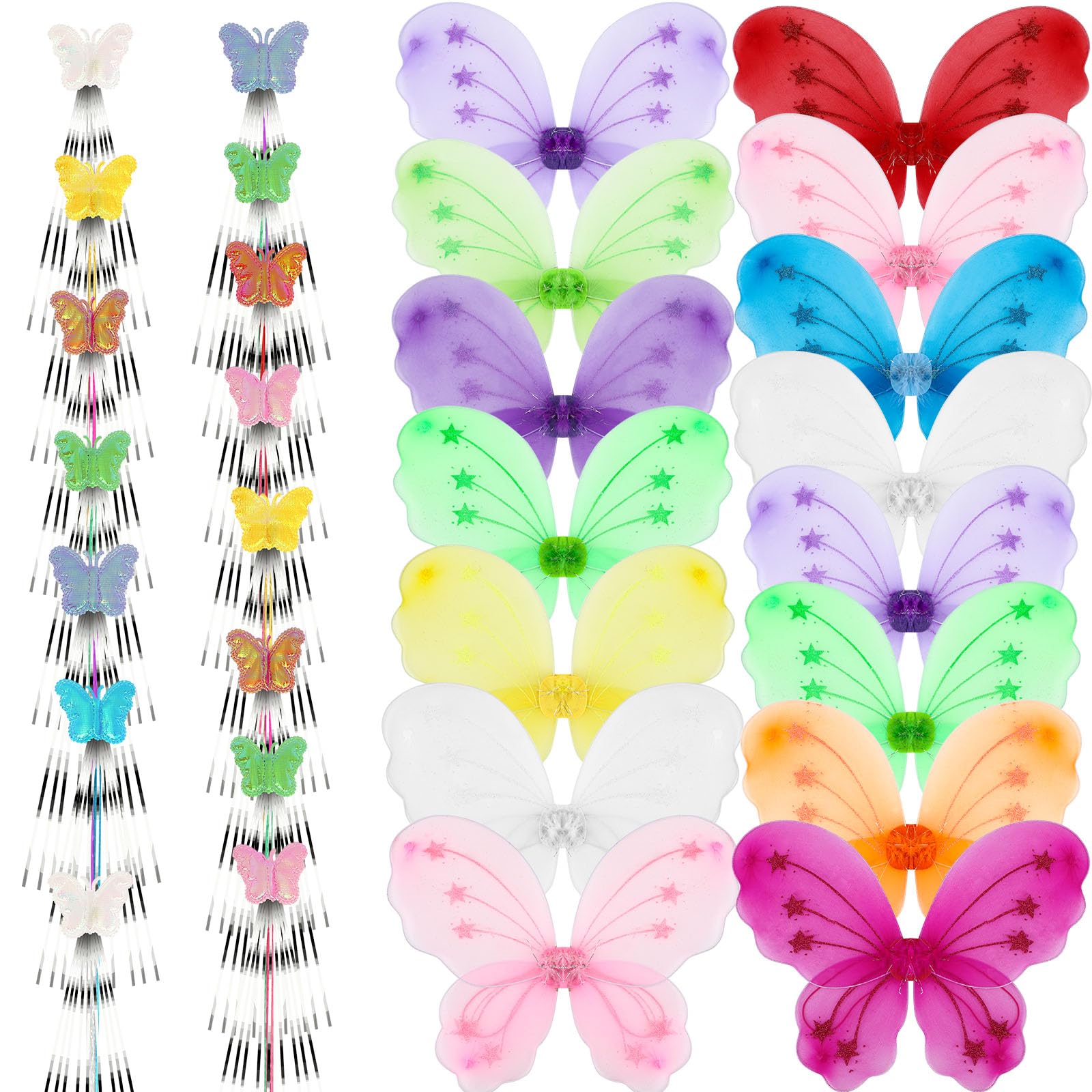 Photo 1 of Chivao 15 Set Princess Wings Set 15 Pcs Fairy Butterfly Wings for Girls 15 Pcs Fairy Wands Butterfly Costume for Girls Kids Halloween Dress up Role Play(Colorful)