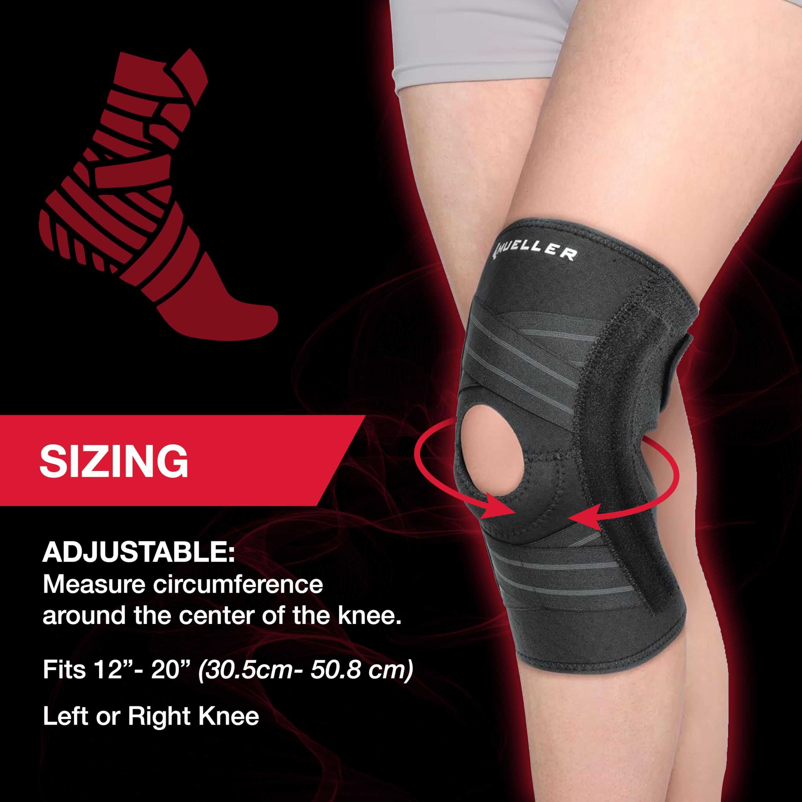 MUELLER Sports Medicine Self Adjusting Knee Brace for Men and Women, Knee Stabilizer for Compression and Pain Relief Support, Ideal for Arthritis, Sprains, Black, One Size