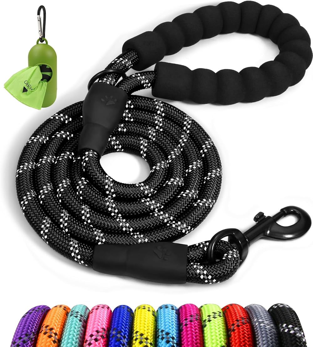 Taglory Rope Dog Lead with Padded Handle 1.5 m Reflective 1.2 cm Black