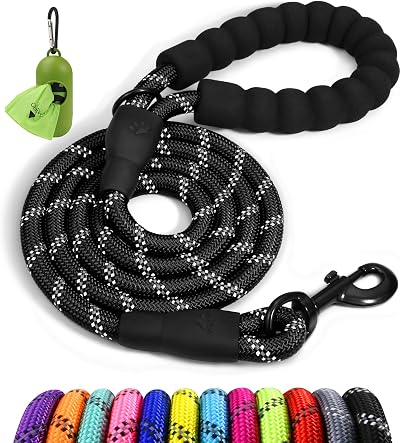 Taglory Rope Dog Lead with Padded Handle 1.5 m Reflective 1.2 cm Black