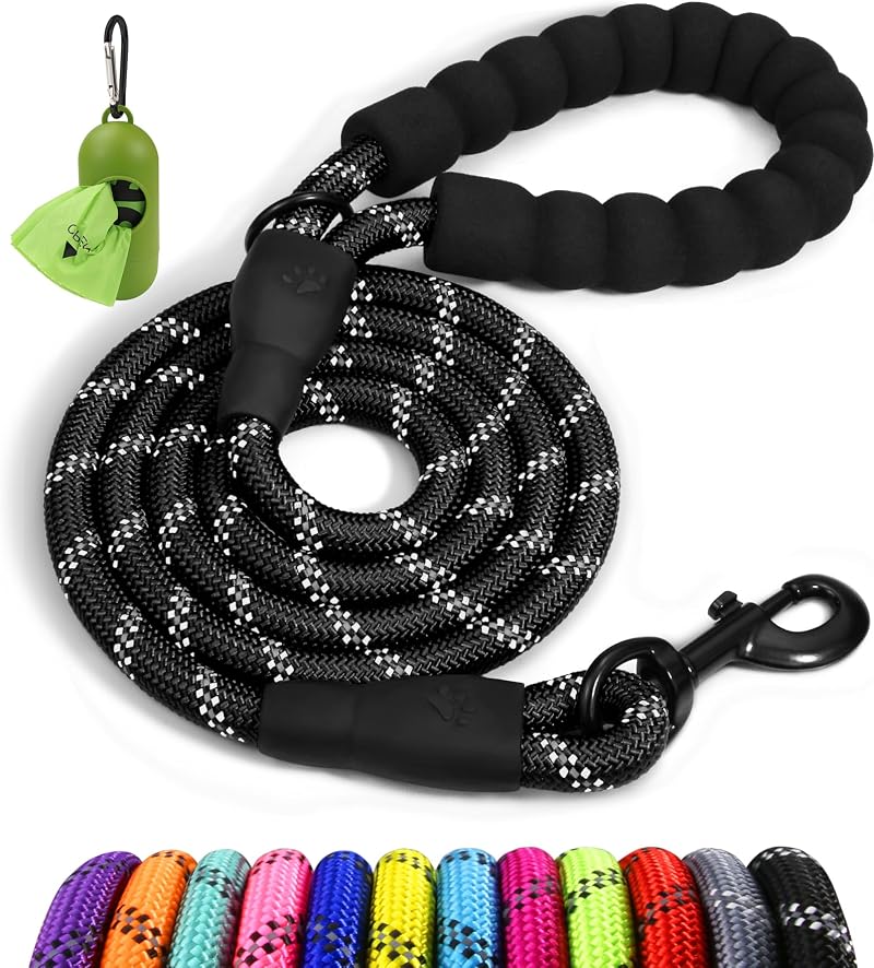 Taglory Rope Dog Lead with Padded Handle 1.5 m Reflective 1.2 cm Black