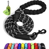 Taglory Rope Dog Leash for Medium Large Dogs, 6 FT Padded Handle, Black | Climbing Rope for Strong Pullers, Reflective for Night Walks and Training, Comfortable Grip, Anti-tangle Swivel Clip 1/2 inch