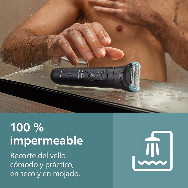Body Shave Series 5000 - Depilador macho com sistema de proteção, cortes e ceras nas áreas íntimas e nas costas, 100% impermeável, autonomia de 100 min, BG5480/15.