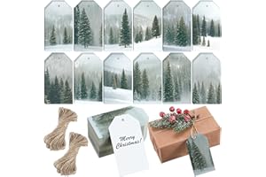 Gersoniel 240 Pcs Christmas Paper Gift Tags Bulk Christmas Pine Tree Tags with Rope Xmas Winter Forest Hanging Labels for Gif