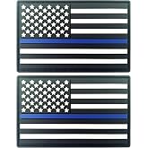 JBCD Thin Blue Line American Flag Patch Police Tactical Patch - PVC Rubber Hook and Loop Fastener Patch, 2 Pack