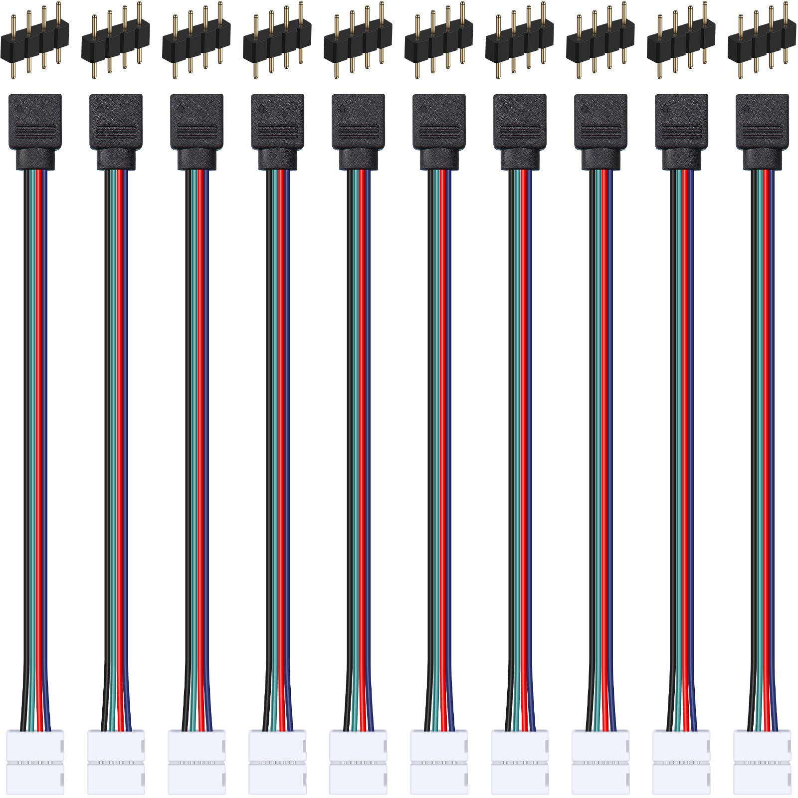 Photo 1 of 20 Pieces LED RGB Strip Light Connector Male and Female Connector Wire Cable 10 mm Wide Strip to Controller Adaptor with 10 Pieces Male 4 Pin Plugs for 5050 3528 RGB LED Light Strip