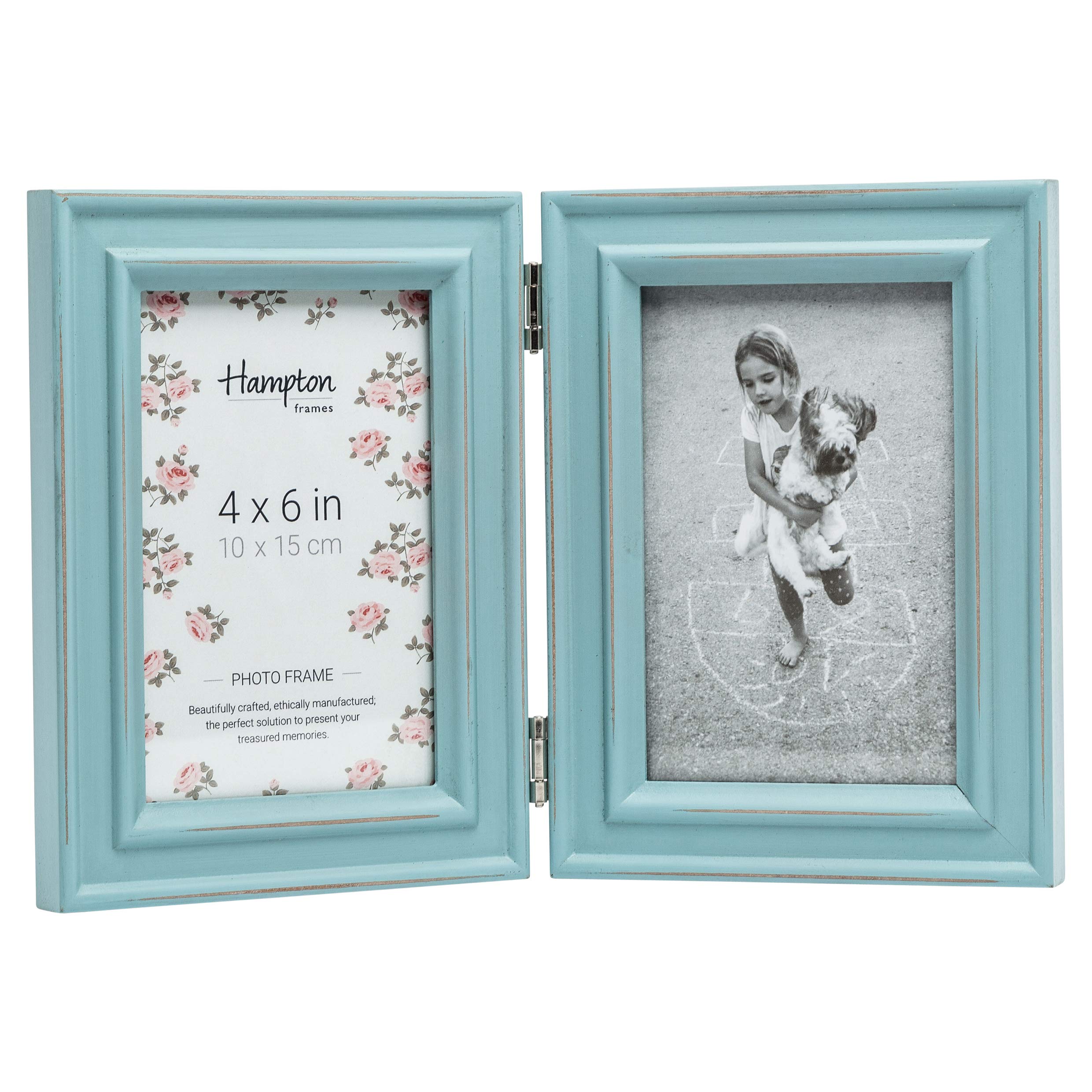 Hampton Frames PALOMA Hinged Double - 4x6 (10x15cm) Light Blue Picture Photo Frame Glass PAL301904B