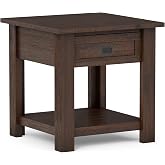 SIMPLIHOME Monroe 22" Wide Solid Wood End Table in Charcoal Brown | Rustic accent table with a storage drawer and open shelf; rectangular side table or accent table for living room or bedroom.