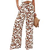 BTFBM Womens Pants 2026 Pockets Boho Printed Elastic Waist Wide Leg Palazzo Pants for Women Work Beach Vacation Clothes