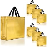Nush Nush Gold Gift Bags Large Size in Bulk – Set of 30 Shiny Reusable Gold Gift Bags With Black Handles - Perfect for Small Businesses, Gifting, Weddings, Christmas Party Favors – 13Wx5Dx11H Size