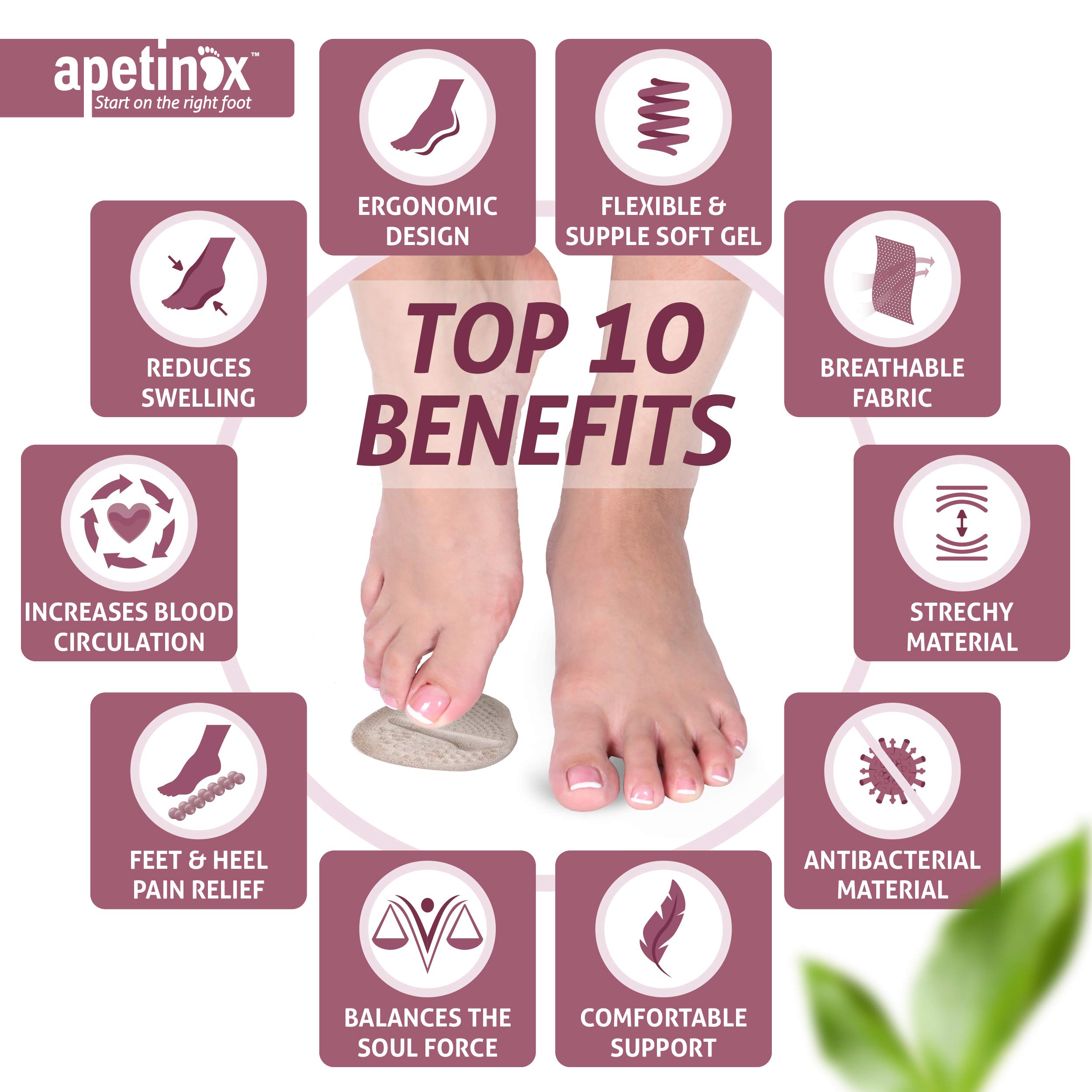 Metatarsal Pads for Women 3 Pairs, High Heel Cushion Inserts, Ball of Foot Cushions for Metatarsalgia, Mortons Neuroma, Feet Pain Relief, Forefoot Cushioning Shoe Support, Comfort Insoles by Apetinox