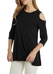 Afibi Womens Cold Shoulder 3/4 Sleeve Swing Tunic