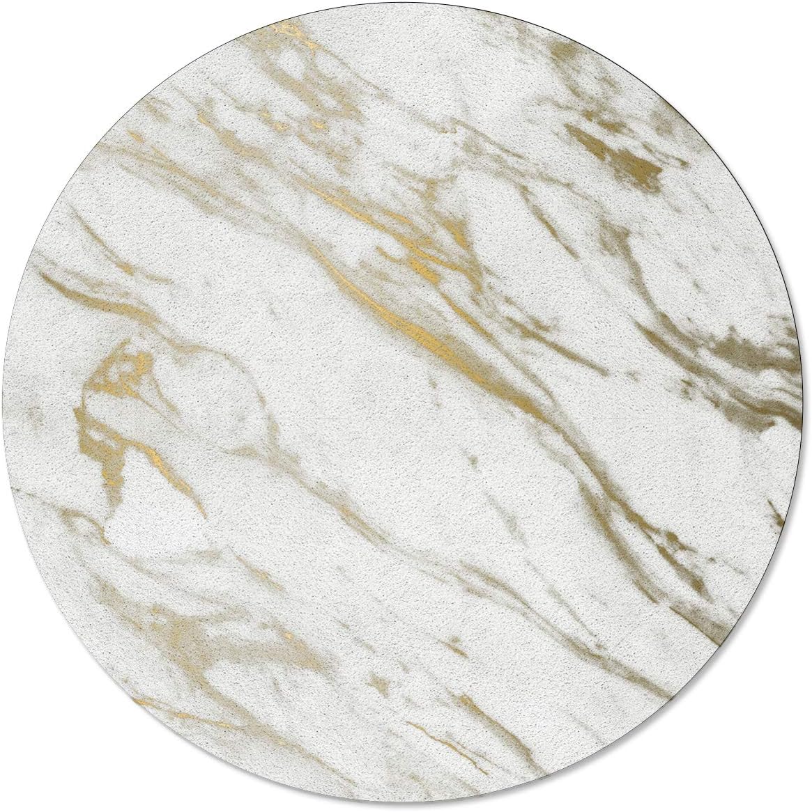 Fandim Fly Non-Slip Area Rug White and Gold Marble Texture Throw Rugs Floor Carpet for Living Room Bedrooms Laundry Room Decor 5' Round