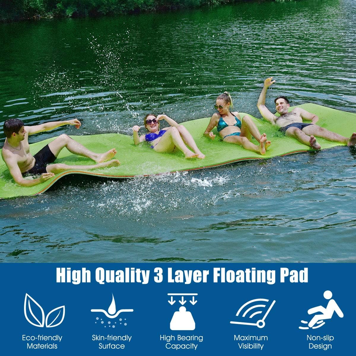 Amazon Com Goplus 12 X 6 Floating Water Pad 3 Layer Tear Resistant Xpe Foam Mat Roll Up Floating Island For Pool Lake Ocean Boat Green Sports Outdoors