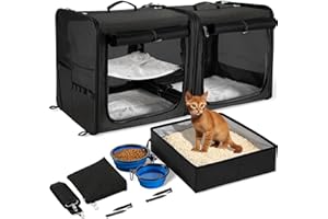 Suertree Cat Carrier for 2 Cats, Pet Travel Carrier with Litter Box for Cats and Small Dogs Up to 45 Lbs, Bowls, and Locking 