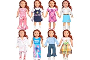 WONDOLL American 18-Inch Doll Clothes, 8 Sets Doll Clothing and Accessories for 18 inch Doll, Baby Doll Dress up Toys for Girls Kids