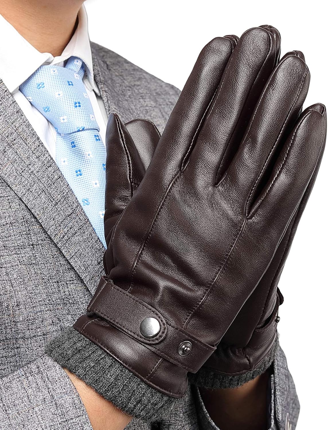 Leather Gloves for Men, with 3M Thinsulate Full-Hand Touchscreen Texting Driving Cold Weather Mittens at  Men’s Clothing store