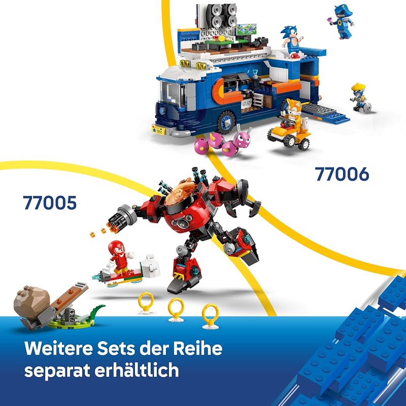 Sonic the Hedgehog Team Sonics Kommando-Truck - Interaktives Spielzeug mit ATV-Auto und 5 Minifiguren mit Tails - Kreatives Geschenk für Jungen, Mädchen und Gamer Fans ab 8 Jahren - 77006