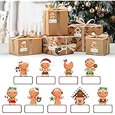 Whaline 108 Pcs Christmas Gingerbread Name Tags Gift Labels Cartoon Gingerbread Man Self Adhesive Name Tag Stickers for Xmas Present Holiday Decor