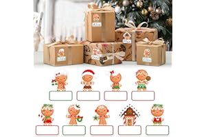 Whaline 108 Pcs Christmas Gingerbread Name Tags Gift Labels Cartoon Gingerbread Man Self Adhesive Name Tag Stickers for Xmas 