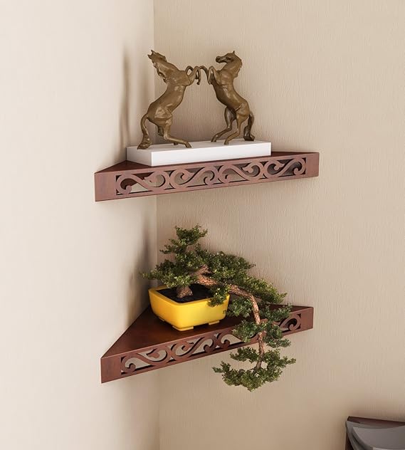 Home Sparkle Corner Wall Shelfs Triangular Wooden Corner Wall Shelves