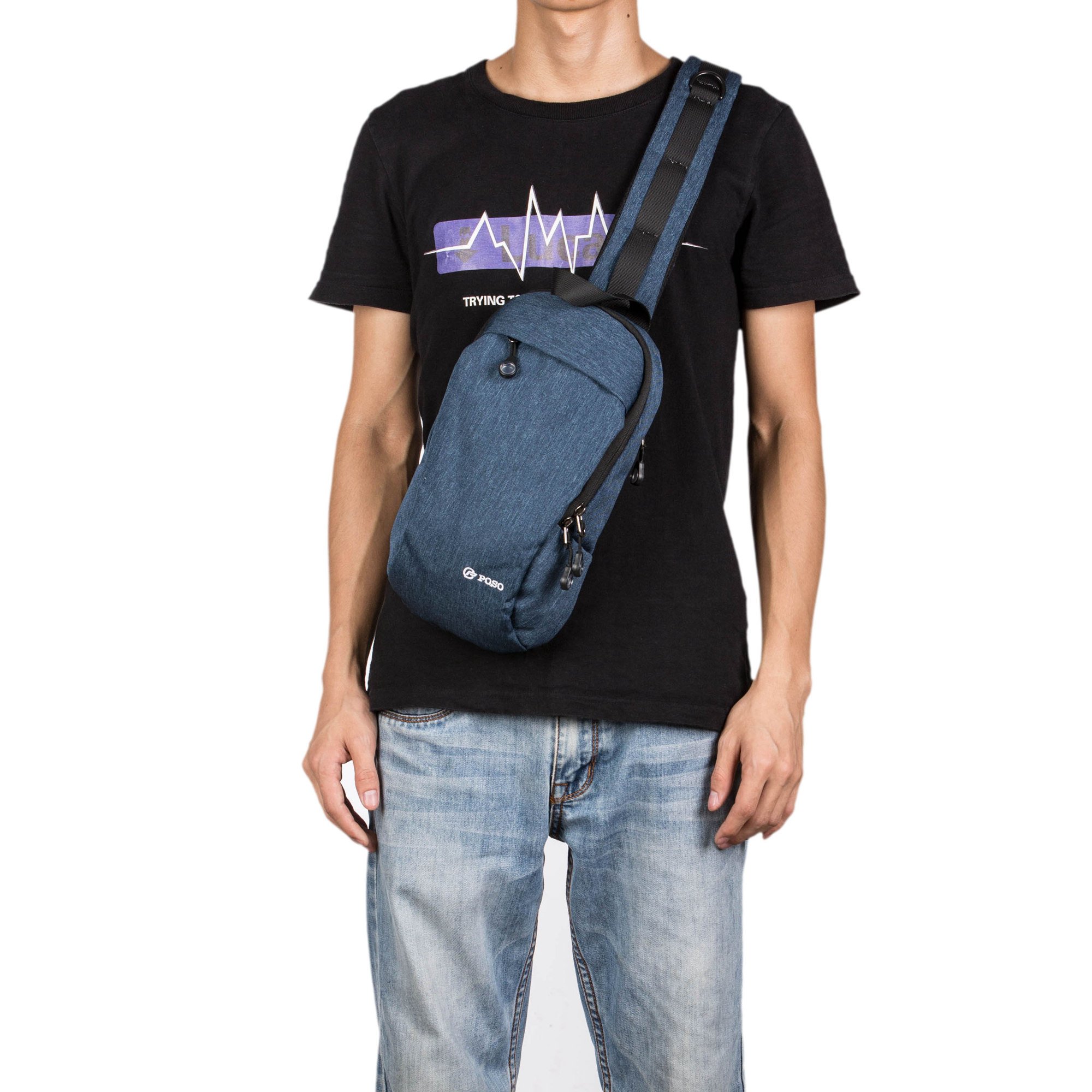 Bolso de Pecho Hombres Sling Crossbody Bolsa Ciclismo Senderismo Saco Satchel al Aire Libre Casual triángulo Paquetes Mochilas Cruzadas-Azul