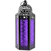 Vela Lanterns Decorative Indoor Moroccan Candle Holder, Purple, M | Halloween Lanterns, Whimsigoth Witch Room Decor, Hanging Lamp, Bedroom Table Centerpiece, Iron Metal, 10.5
