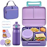 Bento Lunch Box for Kids with 8oz Soup Thermo, Leak-proof Lunch Food Containers with 5 Compartment, Insulated Lunch Bag & 17oz Stainless Steel Water Bottle for School, Trvael
