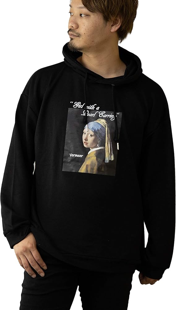 Amazon スコーネ Skkone パーカー メンズ プルオーバー プリント アートプリント 真珠の耳飾りの少女 ビッグシルエット オーバーサイズ スウェット スエット プルパーカー スウェットパーカー トレーナー パーカー 通販