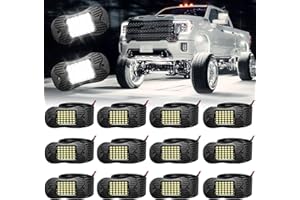 SHINIGHT 12 Pods White Rock Lights 6000K Pure White Super Bright Underglow Light,10FT/3M Extension Wires Each Light,36 LED SMD Chips,Waterproof IP68,Rock Lights for Trucks UTV ATV SUV Boats
