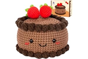 Crochetta Crochet Kit for Beginners, Crochet Starter Kit with Step-by-Step Video Tutorials, Crochet DIY Knitting Supplies for Adults Kids, Chocolate Strawberry Cake(40%+ Yarn)