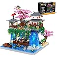 POKONBOY Peach Blossom Pond Building Blocks Set, Chinese Architecture Cherry Blossom Tree House Building Kit with LED Light Gift for Kids Adults Age 12+ (3320 Pcs, Micro Bricks)