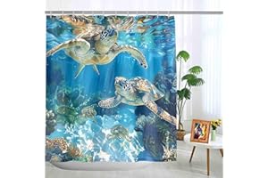 HEBDKPE Nautical Turtle Shower Curtain - Sea Turtle Shower Curtain for Kids Ocean Them Bathroom Curtains Shower Turtle Beach Decor Shower Curtain Set, 72" L x 72" W