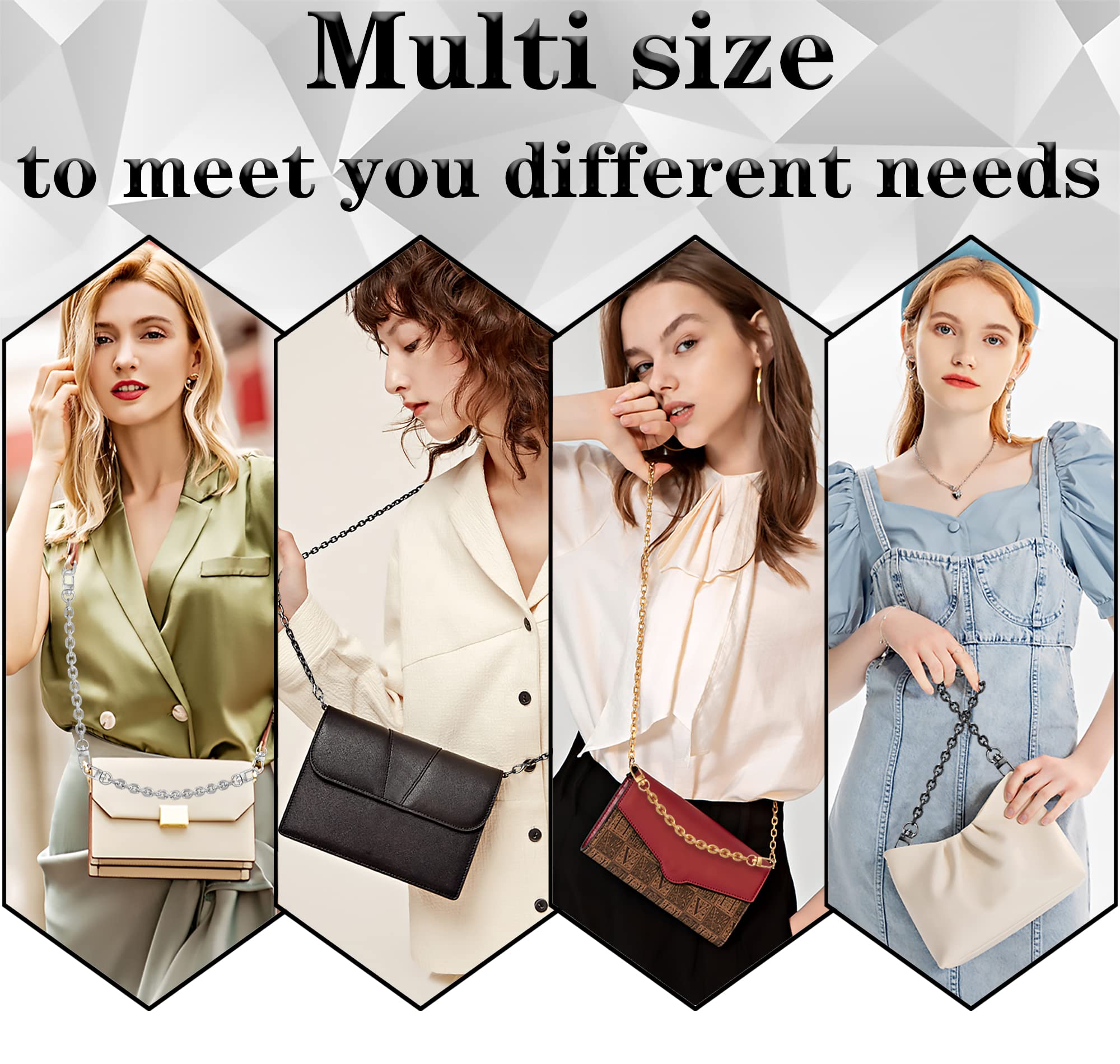 4 Pcs Different Size Purse Chain Strap Cross body Chain Strap Replacement Chain for Handbag Shoulder Bag Purse(15.7/23.6/31.5/47.2 Inches-O chain 0.28 Inch, Gold)