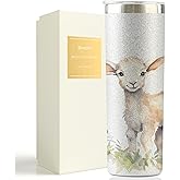 Onebttl Sheep Gifts, Sheep Tumbler for Sheep Owner & Lover, 20oz Stainless Steel Sliver Glitter Tumbler with Spill-Proof Lid, Gift Card & Box Included